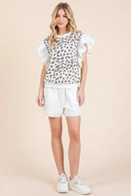 Ribbed Leopard Print Flutter Sleeve Top for Women Woman T Shirts