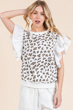 Ribbed Leopard Print Flutter Sleeve Top for Women