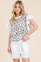 Ribbed Leopard Print Flutter Sleeve Top for Women