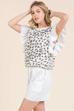 Ribbed Leopard Print Flutter Sleeve Top for Women Woman T Shirts
