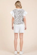 Ribbed Leopard Print Flutter Sleeve Top for Women Woman T Shirts