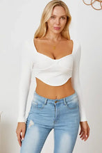 Womens white ribbed long sleeve sweetheart neck crop top