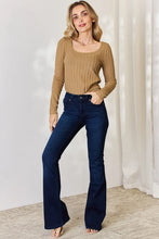 Ribbed Long Sleeve T Shirt with Dark Jeans for Women