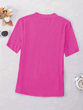 Ribbed Pink Short Sleeve V Neck Top for Women Solid Size