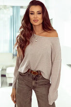 Ribbed Round Neck Drop Shoulder Long Sleeve Top Dust Storm Woman Blouses