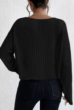 Ribbed Round Neck Drop Shoulder Long Sleeve Top Woman Blouses