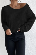 Ribbed Round Neck Drop Shoulder Long Sleeve Top Woman Blouses