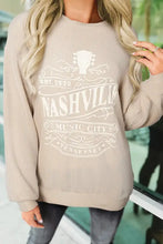 Ribbed Round Neck Long Sleeve Graphic Sweatshirt Beige Woman Sweatshirts