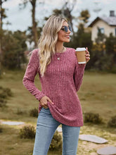 Rich berry red ribbed round neck long sleeve tunic sweater for women