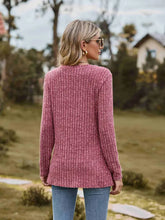Women’s ribbed round neck long sleeve tunic sweater in solid color