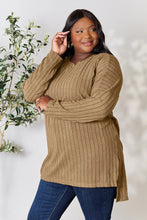 Ribbed Round Neck Long Tunic Top for Women