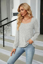 Ribbed Square Neck Long Sleeve T-Shirt Woman T Shirts