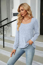 Ribbed Square Neck Long Sleeve T-Shirt Woman T Shirts