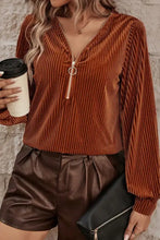 Ribbed Zip Up Long Sleeve T-Shirt Woman T Shirts