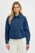 RISEN Button Up Long Sleeve Denim Shacket Woman Outerwear