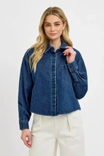 RISEN Button Up Long Sleeve Denim Shacket Woman Outerwear