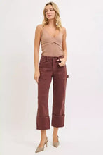 Maroon risen high rise wide straight cuffed patch jeans with rolled cuffs and side pockets in plus size