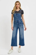 Plus size knotted strap denim overalls in medium wash with pockets