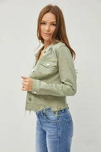 RISEN Full Size Raw Hem Button Up Cropped Denim Jacket Plus Size Woman Outerwear