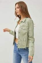 RISEN Full Size Raw Hem Button Up Cropped Denim Jacket Plus Size Woman Outerwear