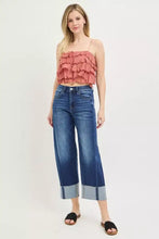 Risen full size slouchy crop barrel leg jeans plus size in faded blue denim with rolled cuffs