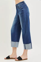 Risen full size slouchy crop barrel cuffed jeans in faded blue high-waisted denim with rolled cuffs plus size