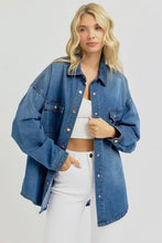 RISEN Full Size Snap Down Long Sleeve Denim Shacket Woman Outerwear