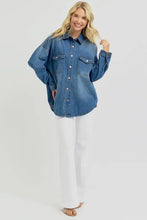 RISEN Full Size Snap Down Long Sleeve Denim Shacket Woman Outerwear