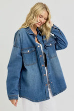 RISEN Full Size Snap Down Long Sleeve Denim Shacket Woman Outerwear