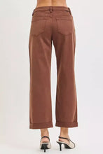 Brown denim wide-leg cropped barrel baggy jeans with rolled cuffs featuring full size tummy control mid rise design