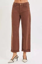 Brown wide-leg denim barrel baggy pants with rolled cuffs and tummy control mid rise design for plus size wear