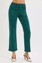 Emerald green risen high rise ankle flare wide-leg trousers with relaxed fit and front pockets
