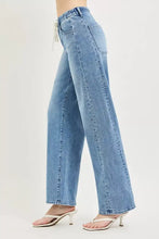 Light-wash denim wide-leg jeans with drawstring waist in risen relaxed fit for comfortable casual wear