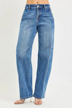 Blue denim risen slouchy baggy jeans with high-rise waist and wide-leg cut for a relaxed fit