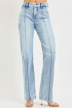 Light-wash denim risen tummy control high rise straight pin tuck jeans with vertical seam detailing and a comfortable feel