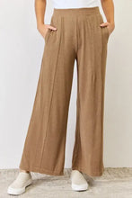 Risen Ultra Soft wide leg pants in comfortable brown with ribbed waist