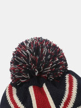 Roll Rim US Flag Knit Hat with Union Jack Design and Pom-Pom