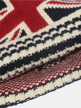 Roll rim US flag knit hat with Union Jack knitted fabric and striped border