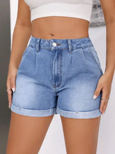 Rolled Hem Mid-Rise Waist Denim Shorts Denim Shorts