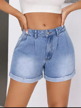 Rolled Hem Mid-Rise Waist Denim Shorts Denim Shorts