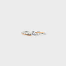 Rose gold-plated sterling silver ring with inlaid zircon bicolor accents and diamond center stone