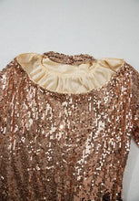 Rose Gold Sequin Mock Neck Mini Dress with Backless Design