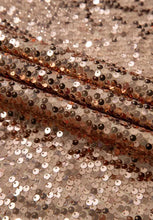 Rose gold sequin mock neck mini dress with backless design