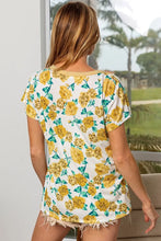 Rose Print Top with Neck Binding and Dolman Sleeves for Women