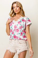 Rose Printed Poly Span T Shirt with Crochet Lace Trim Woman T Shirts