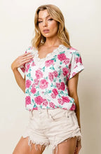 Rose Printed Poly Span T Shirt with Crochet Lace Trim Woman T Shirts