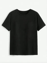 Plain black rose round neck short sleeve t-shirt