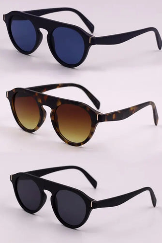 Round Black Frame Sunglasses with Blue Polycarbonate Lenses Set of Three Royal Blue Camel Dusty Blue One Size Sunglasses