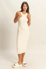 Cream Ribbed Knit Round Neck Bodycon Midi Dress