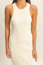 Cream Ribbed Knit Round Neck Bodycon Midi Dress